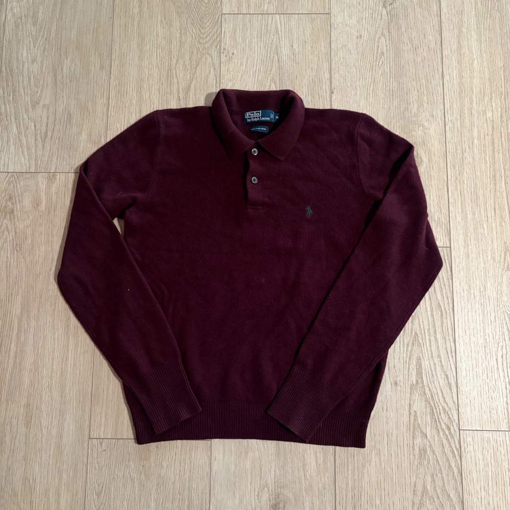Vintage 90s Polo Ralph Lauren Maroon 100% Wool Long Sleeve Polo  Men's  Medium